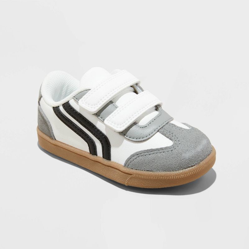 slide 1 of 3, Toddler Dakota Retro Court Sneakers - Cat & Jack™ White/Gray 12T: Faux Leather, Hook and Loop Closure, Non-Marking Sole, 1 ct