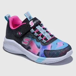 S Sport By Skechers Kids' Cora Sneakers - Black 13: Hook and Loop Closure, Cushioned Insole, Glitter Detail, Tie Dye Design