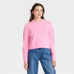Women's Cozy Knit Crewneck Pullover Sweater - Universal Thread™ Pink S