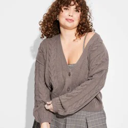 Women's Oversized Cable Sweater Cardigan - Wild Fable™ Pewter XXL