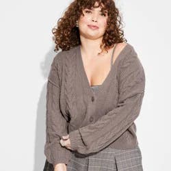 Women's Oversized Cable Sweater Cardigan - Wild Fable™ Pewter XXL