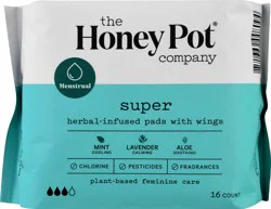The Honey Pot Super Herbal-Infused with Wings Pads 16 ea