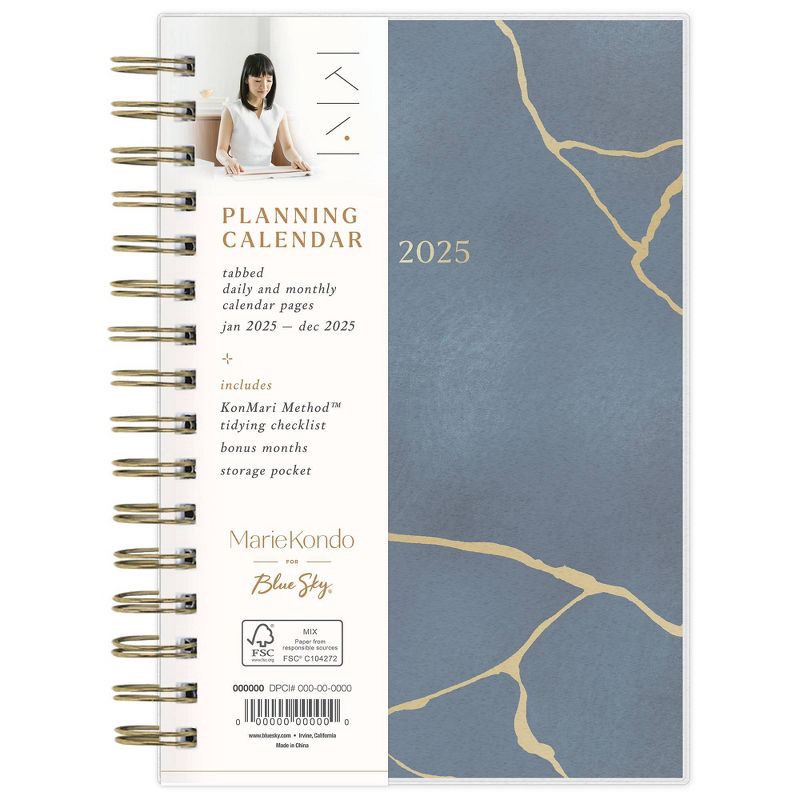 slide 3 of 14, Marie Kondo for Blue Sky 2025 Daily/Monthly Planner 8.19"x6.38" Wirebound Kintsugi Indigo: Adult Stationery, 5 x 8 Calendar, 1 ct