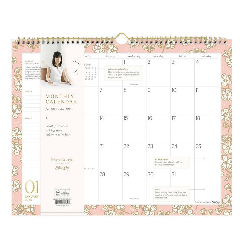 slide 3 of 3, Marie Kondo for Blue Sky 2025 Monthly Wall Calendar 12.8"x15.04" Hana Pink: Planner & Wall Calendars for Adults, 1 ct