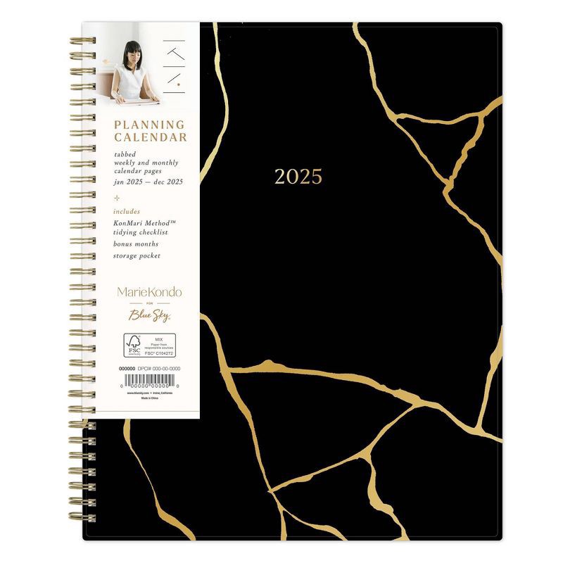 slide 3 of 13, Marie Kondo for Blue Sky 2025 Weekly/Monthly Planner 11.14"x9.25" Wirebound Kintsugi Charcoal: Adult Stationery, Tabs, 1 ct