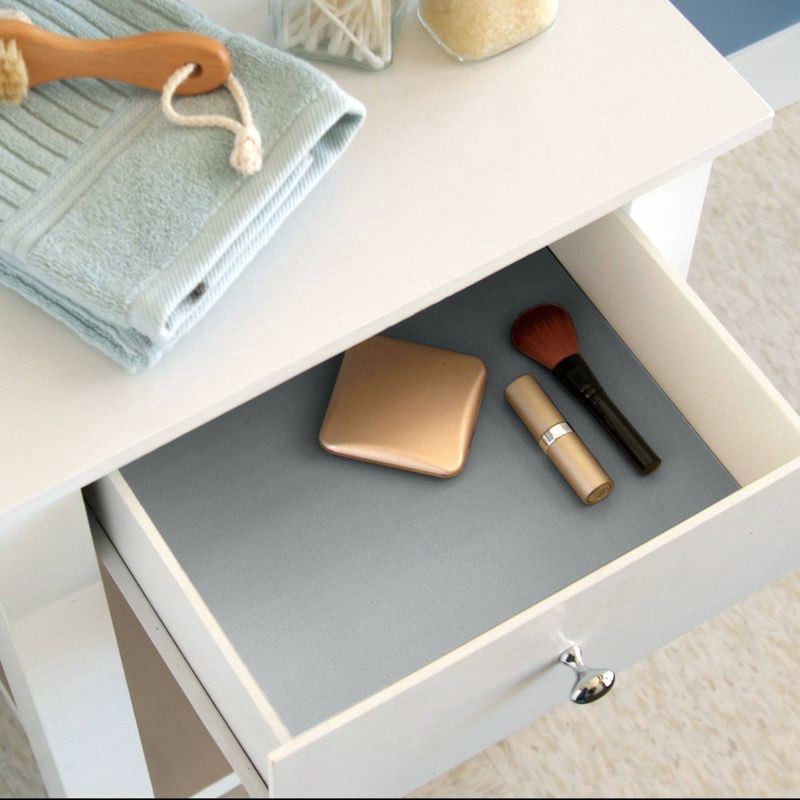 slide 3 of 8, Con-Tact 18"x4ft Premium Solid Grip Gray Shelf Liner: Non-Adhesive Bathroom Storage & Organization, Spot Clean, 4 ft