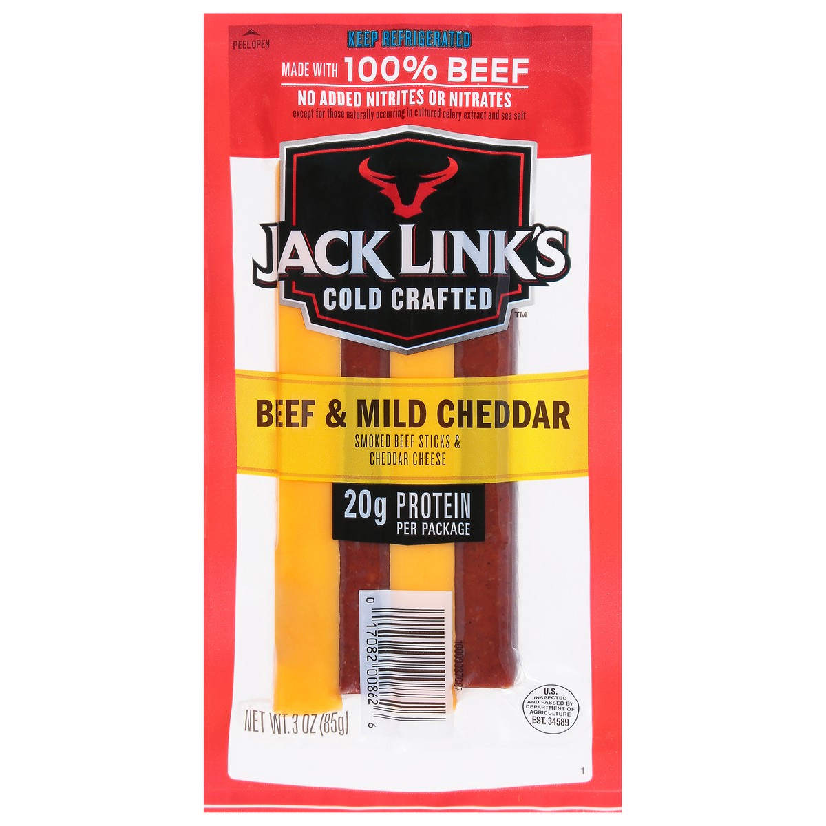 slide 1 of 9, Jack Link's 3Oz Jack Link's Original Beef And Cheddar Cheese Sticks 1/1 Count, 3 oz