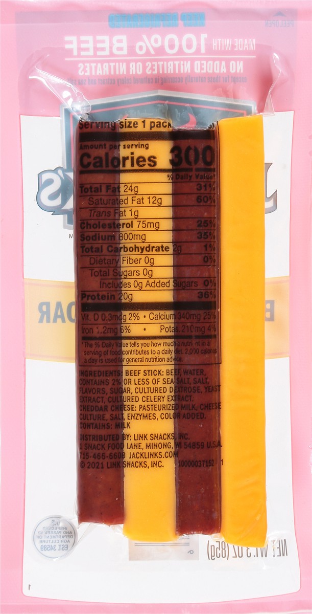 slide 5 of 9, Jack Link's 3Oz Jack Link's Original Beef And Cheddar Cheese Sticks 1/1 Count, 3 oz