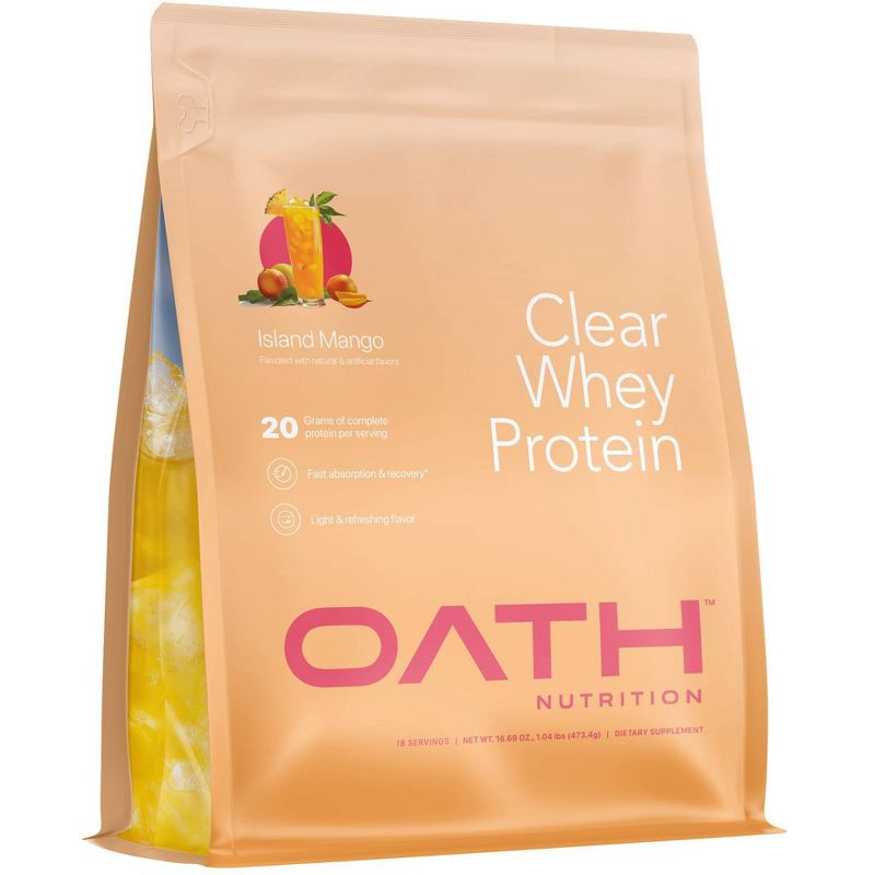 slide 3 of 8, Oath Nutrition Clear Whey Protein Powder - Island Mango - 18 Servings, 18 servings