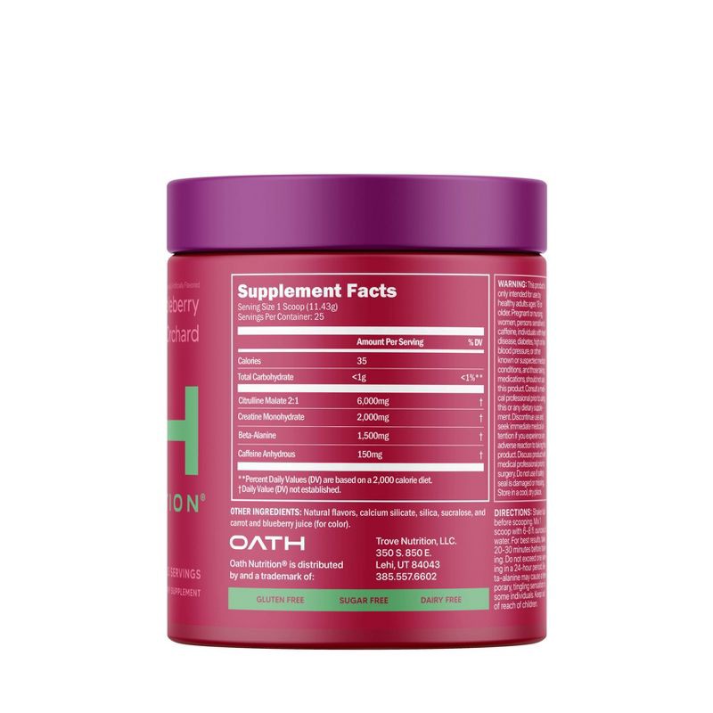 slide 4 of 5, Oath Nutrition Pre-Workout Sports Nutrition Supplement Powder - Appleberry Orchard 25 serving, 25 serving