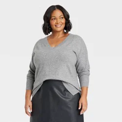 Women's Cozy Knit V-Neck Tunic Pullover Sweater - Ava & Viv™ Gray 2X