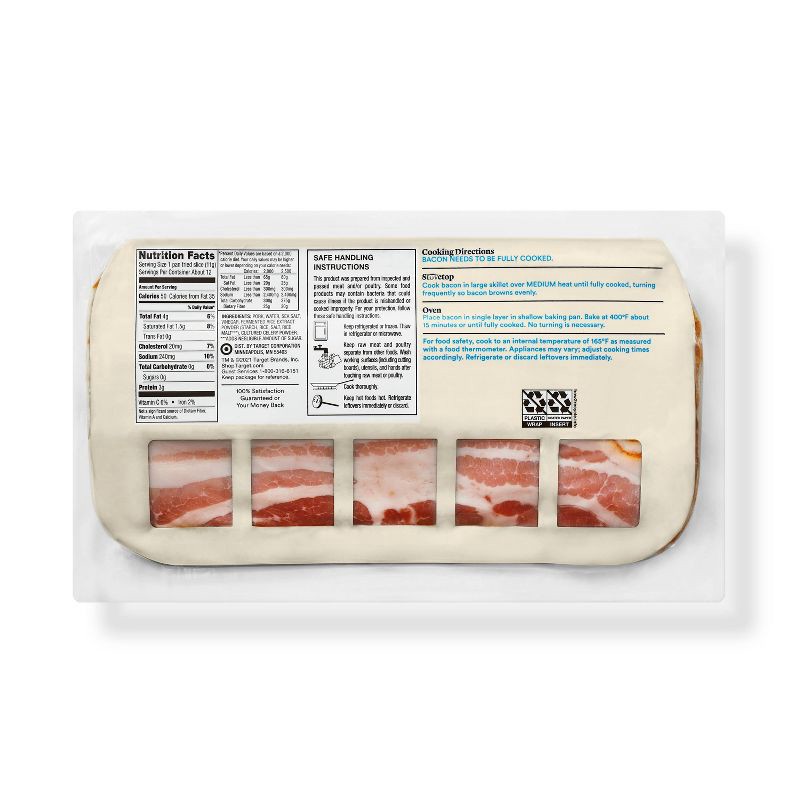 slide 3 of 4, Sugar Free Uncured Bacon Thick Cut - 12oz - Good & Gather™, 12 oz