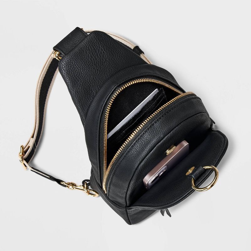 slide 4 of 5, Sling Pack Crossbody Bag - Universal Thread™ Black: Adjustable Strap, Vinyl Construction, 57" Max Length, 1 ct