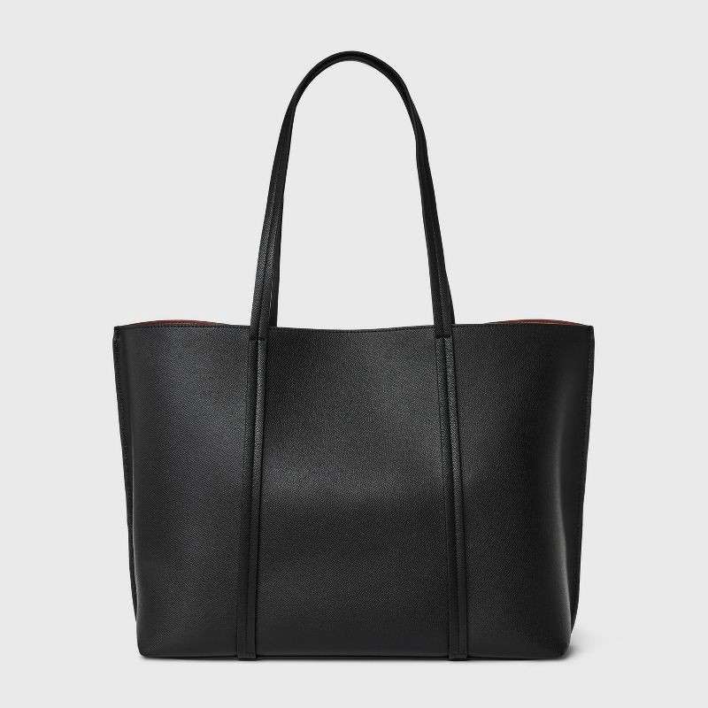 slide 1 of 5, Triple Compartment Work Tote Handbag - A New Day™ Black: Shell, Double Shoulder Handles, 1 ct