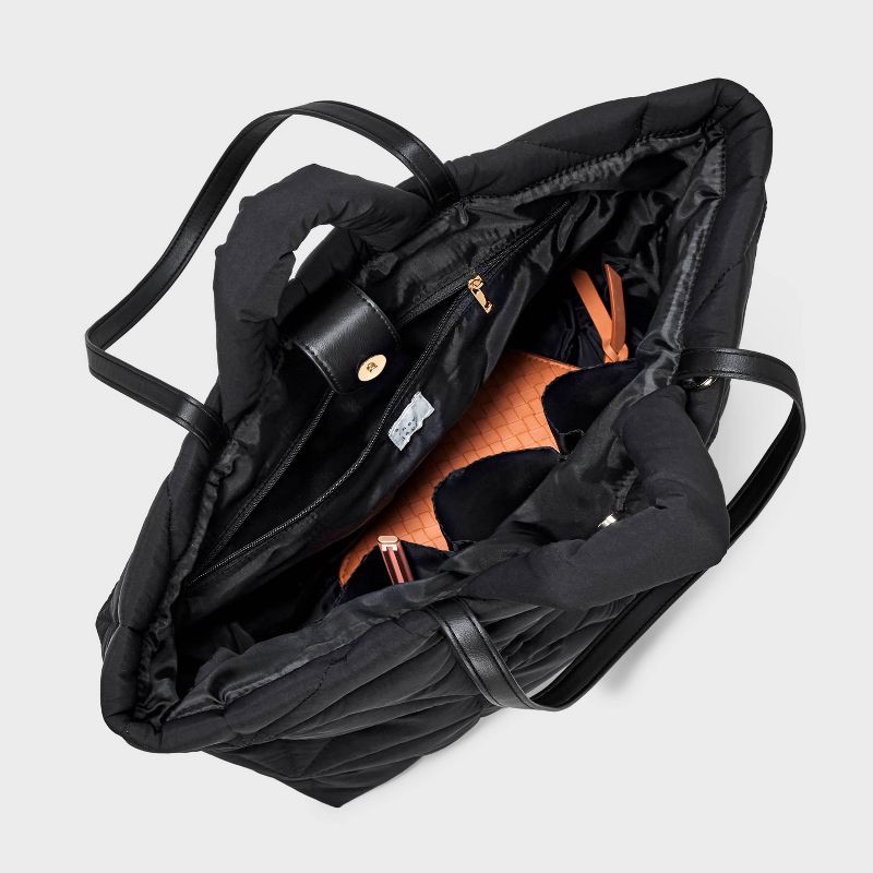slide 4 of 6, Kate Tote Handbag - A New Day™ Black: Double Shoulder Handles, Magnetic Closure, Recycled Nylon, 1 ct