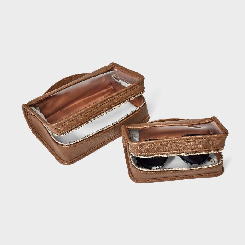 slide 3 of 4, Travel Pouch - A New Day™ Brown: Top Handle Handbag, Solid Pattern, PVC & Material, 1 ct