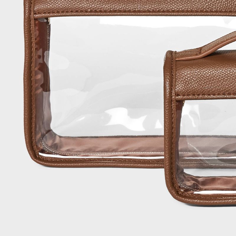 slide 4 of 4, Travel Pouch - A New Day™ Brown: Top Handle Handbag, Solid Pattern, PVC & Material, 1 ct