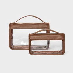 Travel Pouch - A New Day™ Brown: Top Handle Handbag, Solid Pattern, PVC & Material