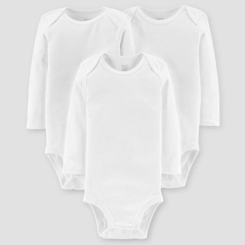 slide 1 of 6, Carter's Just One You® Baby 3pk Long Sleeve Bodysuit - White 12M: Cotton Crew Neck Snap Closure, 3 ct