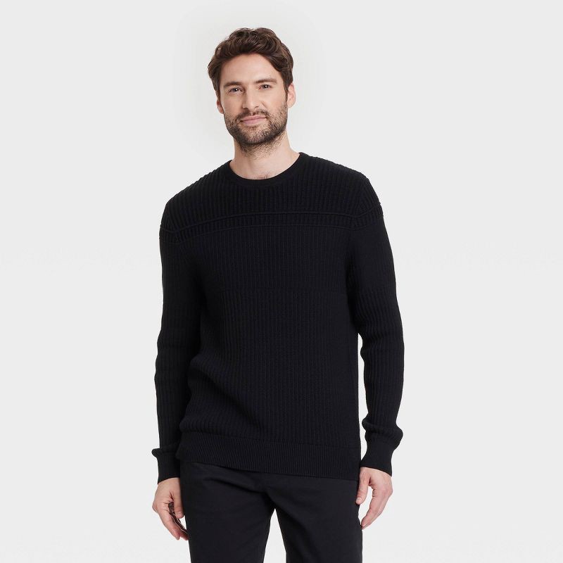 slide 1 of 3, Men's Crewneck Pullover Sweater - Goodfellow & Co™ Black L, 1 ct