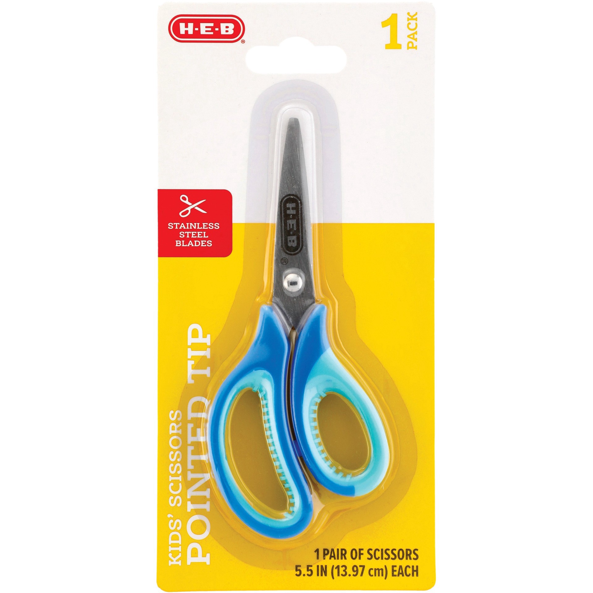 slide 1 of 1, H-E-B Kids Pointed Tip Stainless Steel Scissors - Blue, 5.5 in