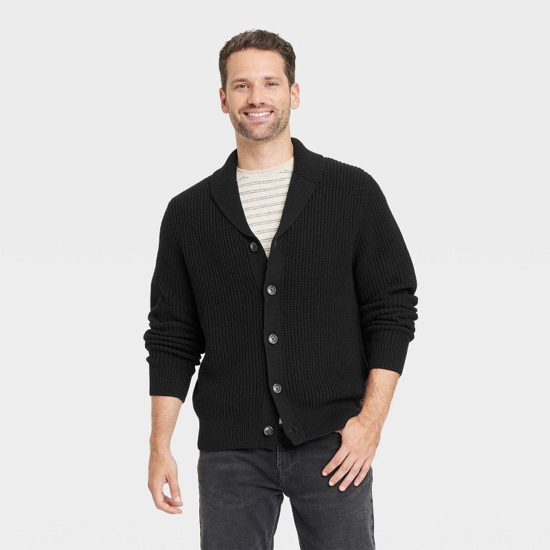 slide 1 of 3, Men's Shawl Collared Cardigan - Goodfellow & Co™ Black XXL, 1 ct