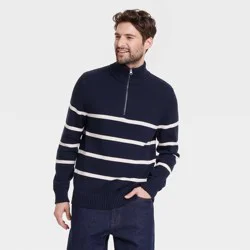 Men's Striped Quarter Zip Sweater - Goodfellow & Co™ Navy Blue M