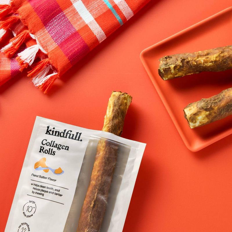 slide 2 of 7, Rawhide Alternative Collagen Roll Peanut Butter Flavor Dog Treat - Kindfull™ - 10.6oz/3ct, 10.6 oz, 3 ct