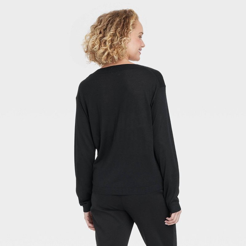 slide 2 of 3, Women's Fine Gauge V-Neck Pullover Sweater - A New Day™ Black L, 1 ct