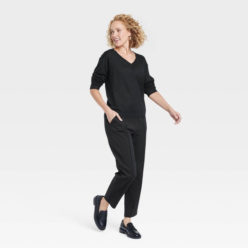 slide 3 of 3, Women's Fine Gauge V-Neck Pullover Sweater - A New Day™ Black L, 1 ct