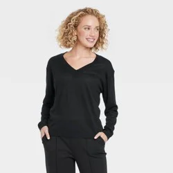 Women's Fine Gauge V-Neck Pullover Sweater - A New Day™ Black L