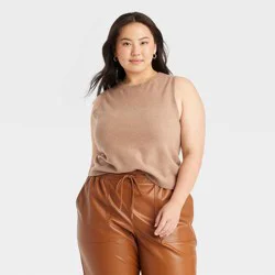 Women's Crewneck Cozy Knit Pullover Sweater Tank - A New Day™ Camel XXL