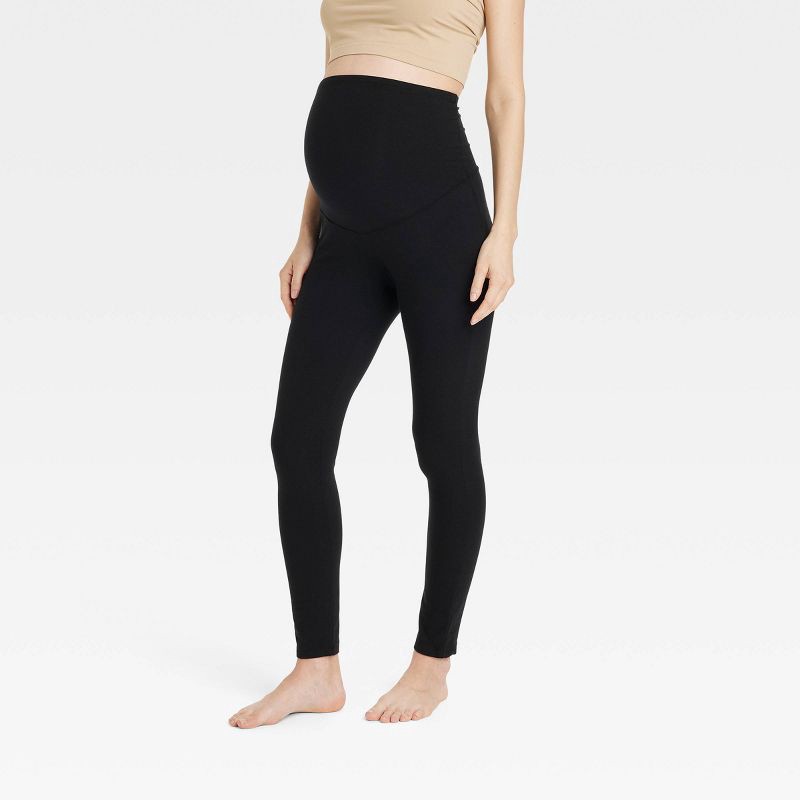 slide 1 of 3, Over Belly Knit Maternity Leggings - Isabel Maternity by Ingrid & Isabel™ Black S: Slim Fit, High Rise, Ankle Length, Stretch Jersey Fabric, 1 ct