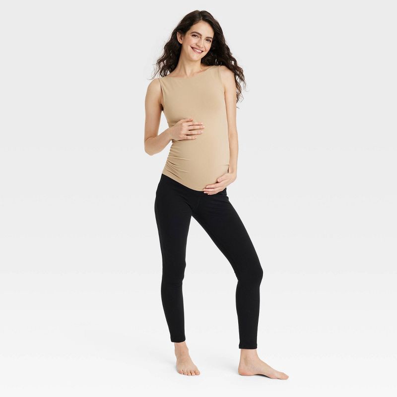 slide 3 of 3, Over Belly Knit Maternity Leggings - Isabel Maternity by Ingrid & Isabel™ Black L: Cotton Modal Blend, High Rise, Ankle Length, Slim Fit, 1 ct