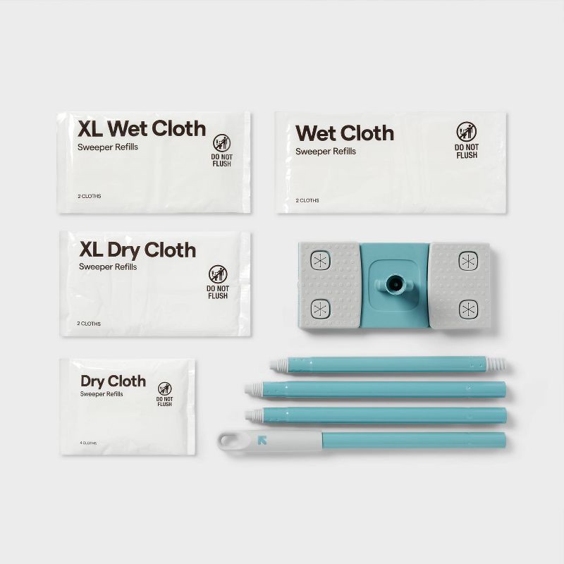 slide 3 of 5, Floor 4-in-1 Dry + Wet Floor Mop and Sweeper Kit with Dry + Wet Cloth Refills - 10ct - up&up™, 10 ct