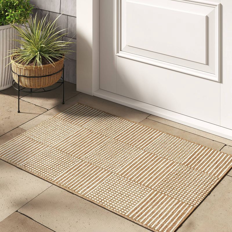 slide 2 of 4, Threshold designed w/Studio McGee 2'X3' Patterned Grid Woven Outdoor Area Rug Natural - Threshold™ designed with Studio McGee, 1 ct