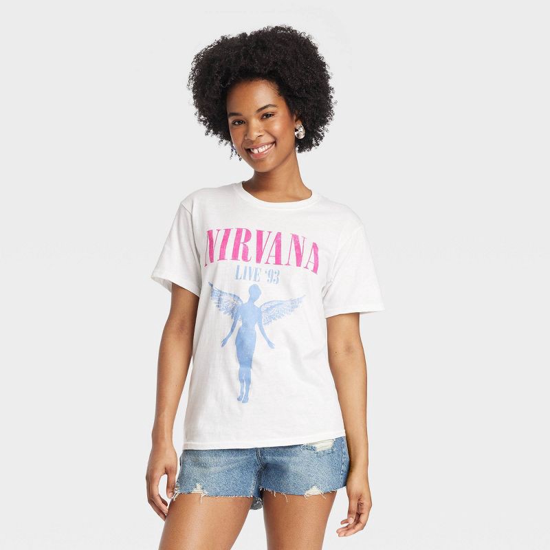 slide 1 of 3, Merch Traffic Women's Nirvana in Utero Short Sleeve Graphic T-Shirt - White M, 1 ct