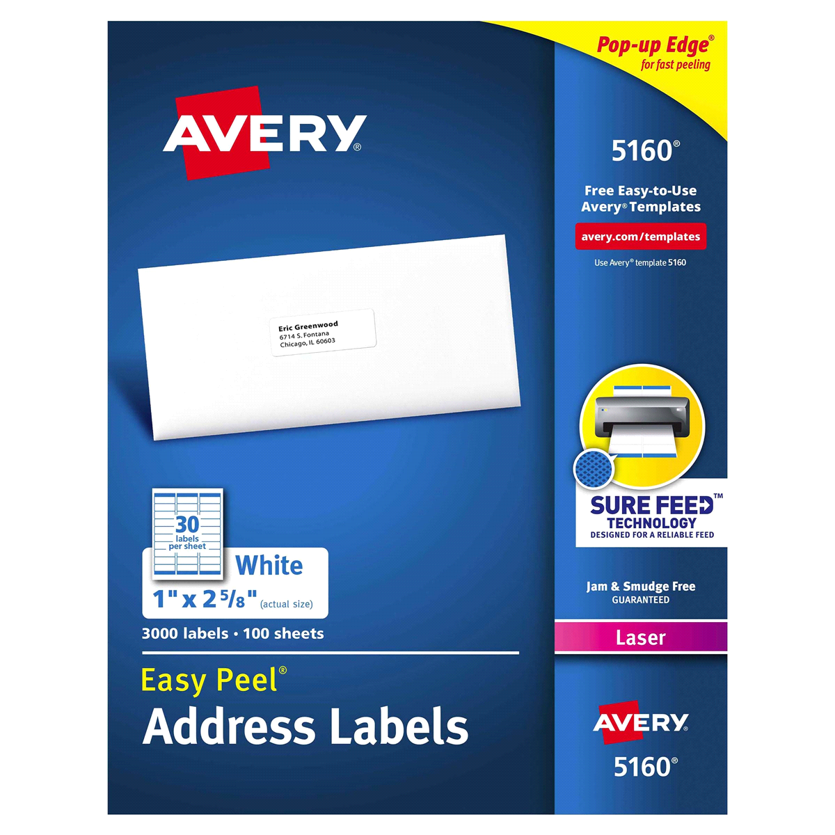 slide 1 of 2, Avery Easy Peel White Address Labels for Laser Printers 5160, 3000 ct