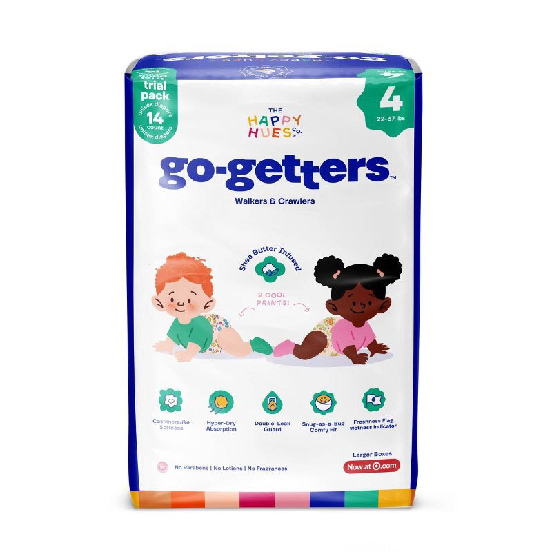 slide 2 of 10, Happy Hues Go-Getters Disposable Diapers Trial Pack - Size 4 - 14ct, 4 x 14 ct