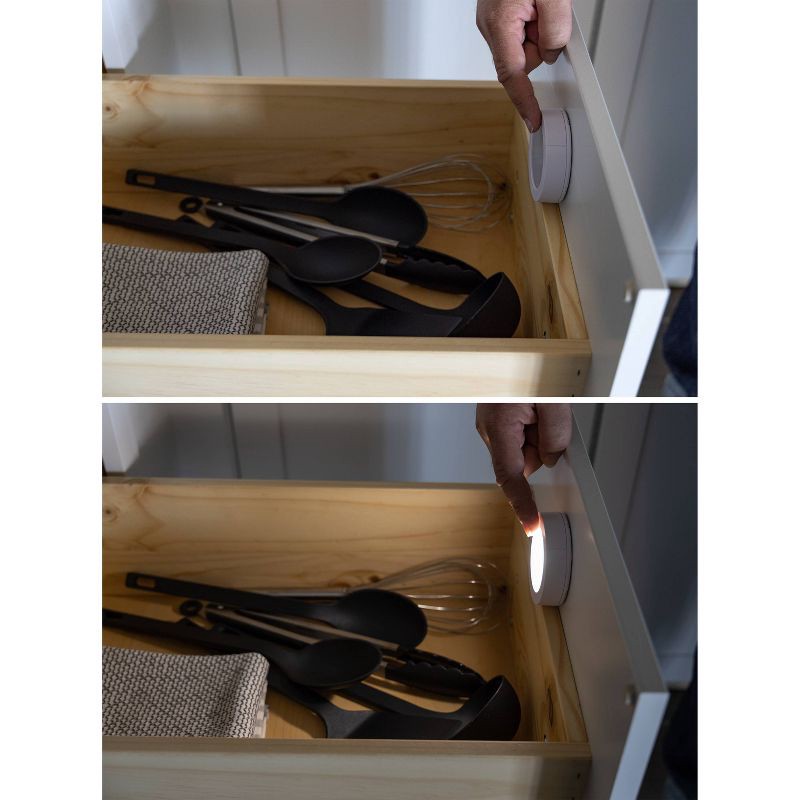 slide 7 of 12, Energizer 2pk LED Battery Operated LED Puck Lights Indoor Touch Activated 20lm White: Tap Light for Closet, UL Listed, 2 ct