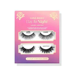 LUNA MAGIC Faux Mink Lashes - Day To Night - 2pc: Synthetic Hair False Eyelashes, Volume, Adhesive Excluded