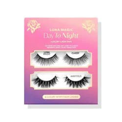 LUNA MAGIC Faux Mink Lashes - Day To Night - 2pc: Synthetic Hair False Eyelashes, Volume, Adhesive Excluded