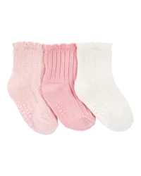 Carter's Baby 3-Pack Pointelle Booties - Pink/White, 12-24 Months