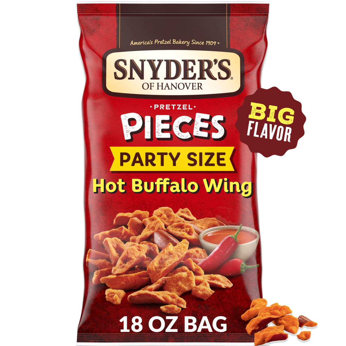 slide 1 of 5, Snyder's of Hanover Pretzel Pieces, Hot Buffalo Wing, Party Size, 18 Oz, 18 oz