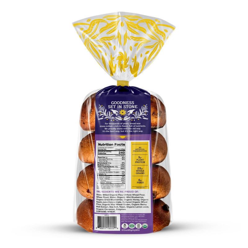 slide 4 of 5, One Mighty Mill Whole Wheat Blueberry Bagels - 13.4oz / 4ct, 4 ct; 13.4 oz