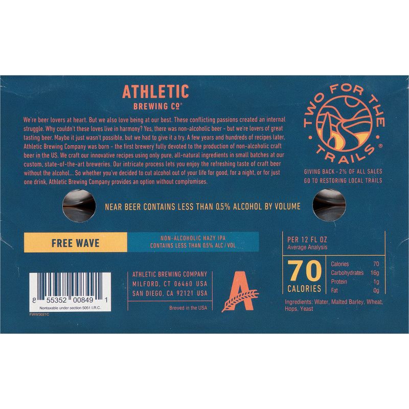 slide 5 of 9, Athletic Brewing Company Free Wave Non-Alcoholic Hazy IPA - 6pk/12 fl oz Cans, 6 ct; 12 fl oz