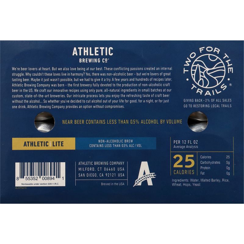 slide 3 of 10, Athletic Brewing Company Lite Non-Alcoholic Lager - 6pk/12 fl oz Cans, 6 ct; 12 fl oz