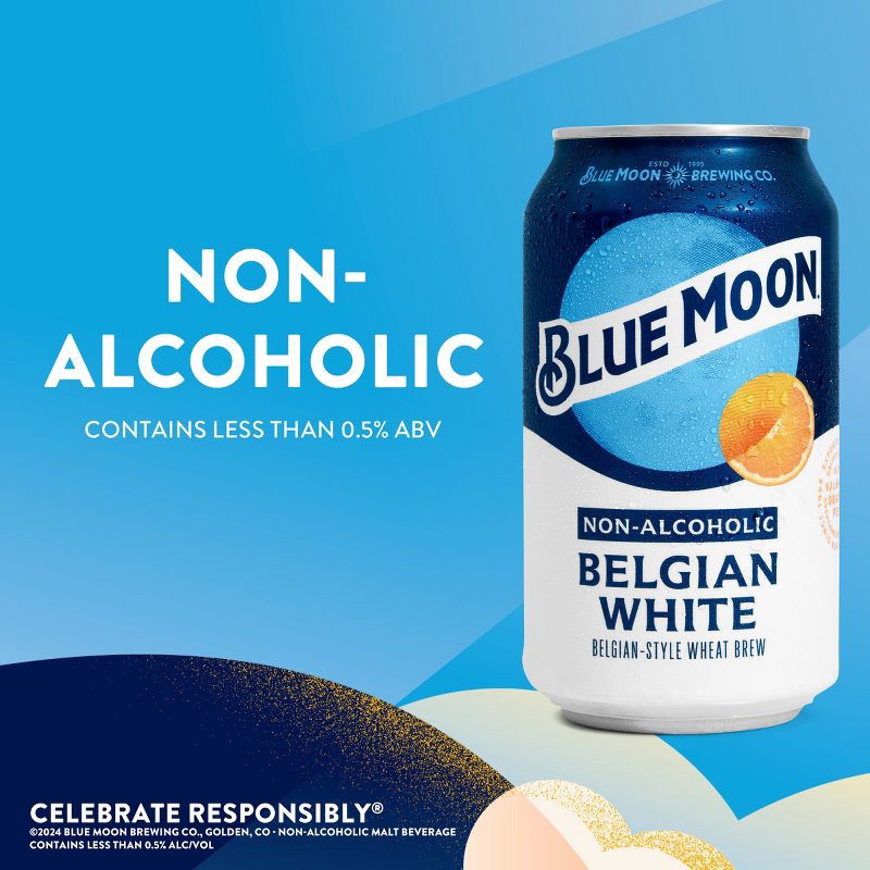 slide 2 of 7, Blue Moon Non-Alcoholic Belgian Wheat - 6pk/12 fl oz Cans, 6 ct; 12 fl oz