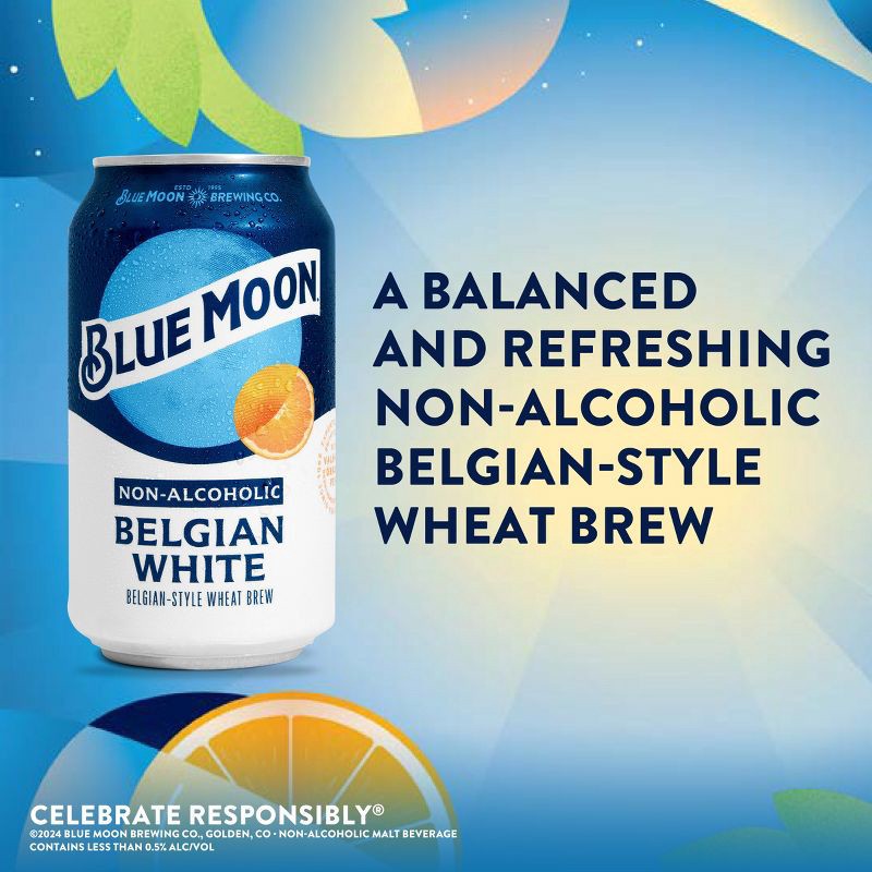 slide 3 of 7, Blue Moon Non-Alcoholic Belgian Wheat - 6pk/12 fl oz Cans, 6 ct; 12 fl oz