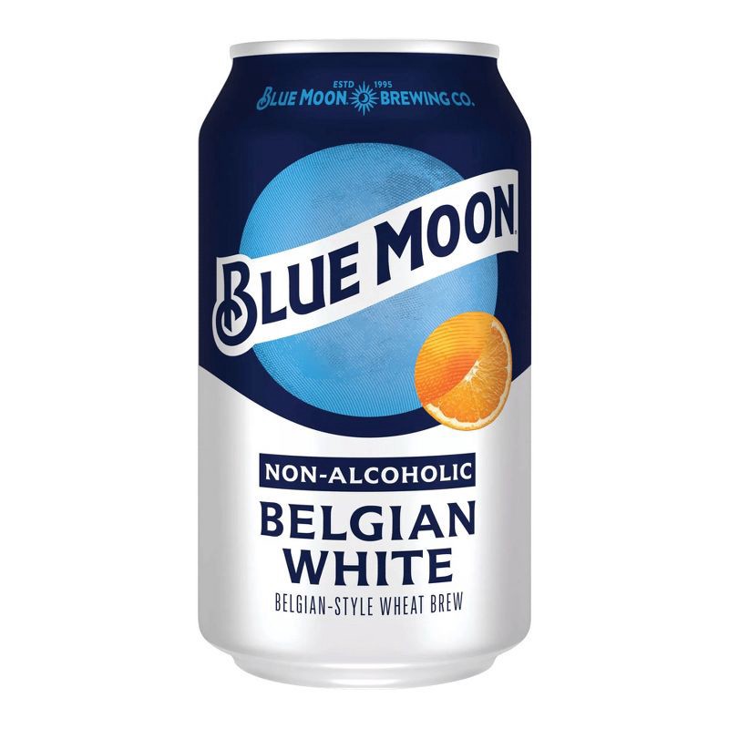 slide 3 of 8, Blue Moon Non-Alcoholic Beer Belgian Wheat - 6pk/12 fl oz Cans, 6 ct; 12 fl oz